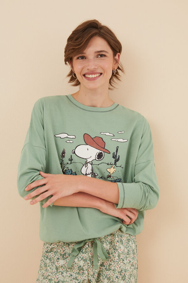 Womensecret Pijama 100% algodón Snoopy verde verde