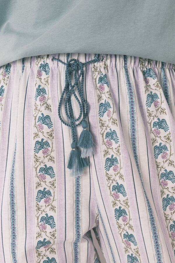 Womensecret Pantalón largo zanahoria 100% algodón ribetes marfil