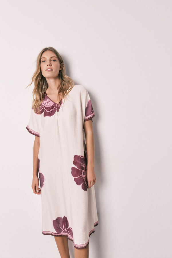 Women'secret Vestido largo de manga corta con estampado floral blanco