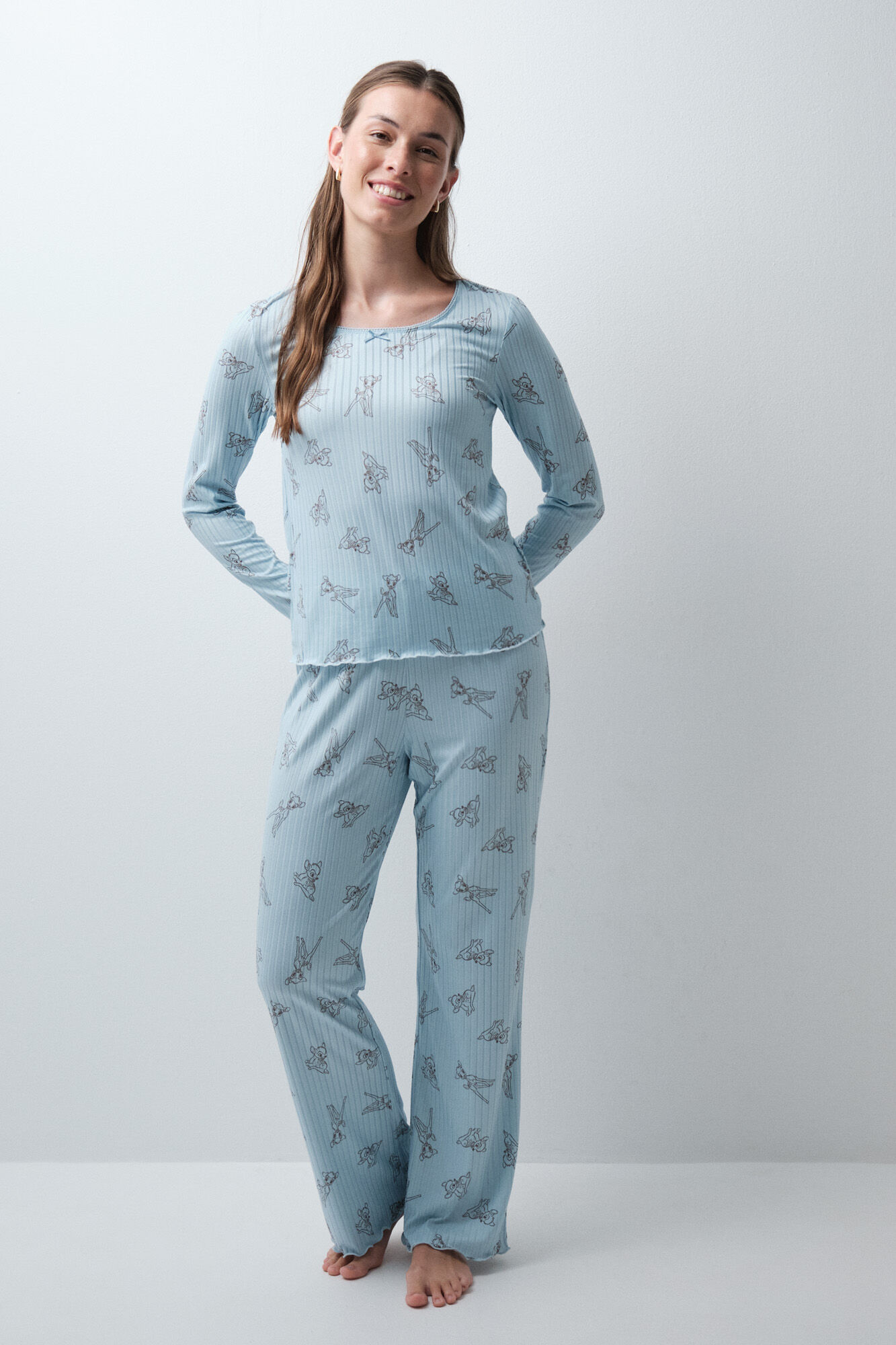 Women'secret Pijama larga azul de tacto suave