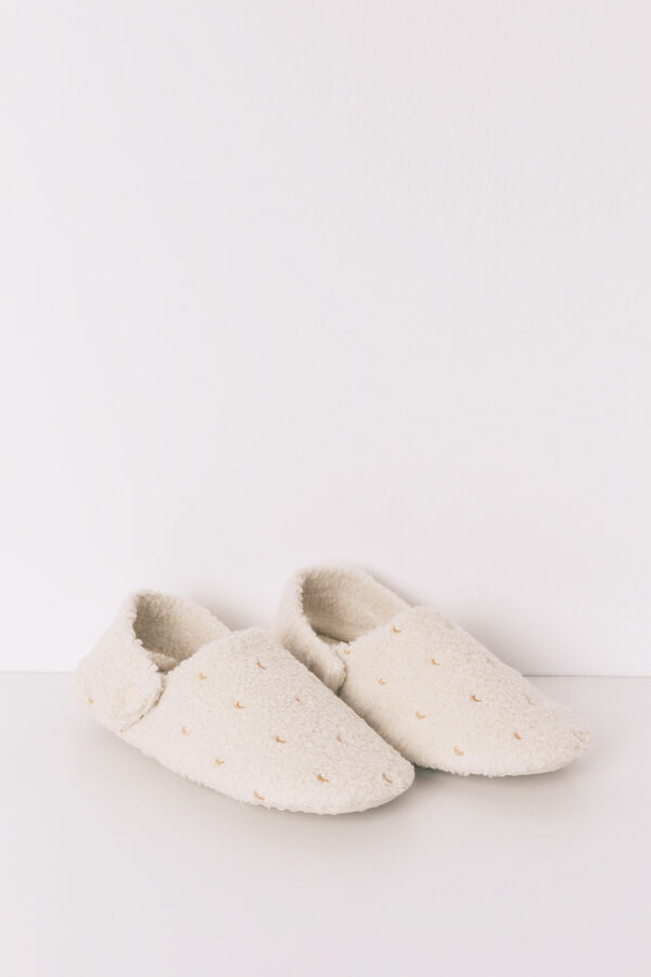 Women'secret Pantuflas para casa de borrego con purpurina blanca marfil