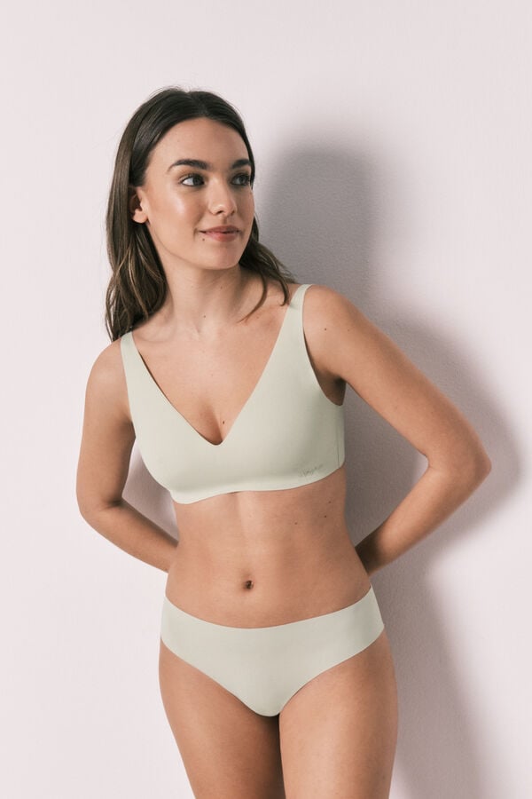 Women'secret Tanga de microfibra sin costuras verde verde