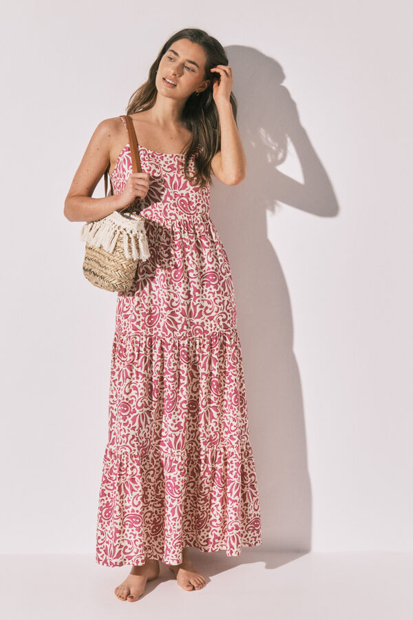 Women'secret Vestido largo de tirantes con estampado floral rosa