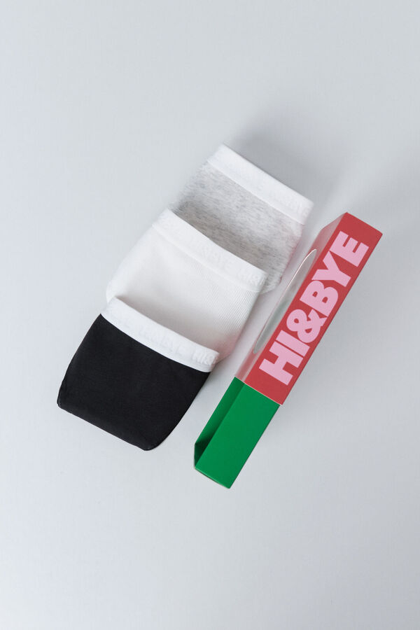 HI&BYE Pack de 3 panties clásica en blanco, gris y negro. blanco