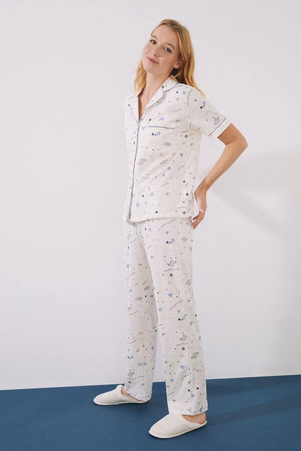 Womensecret Pijama camisera 100% algodón beige estampado estampado