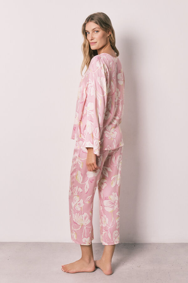 Women'secret Pijama larga satinada estilo oriental rosa