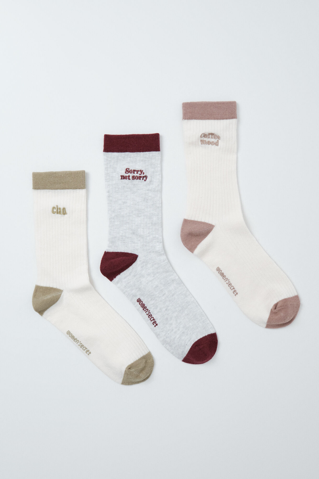 Women'secret Pack 3 calcetines largos estampado de frases