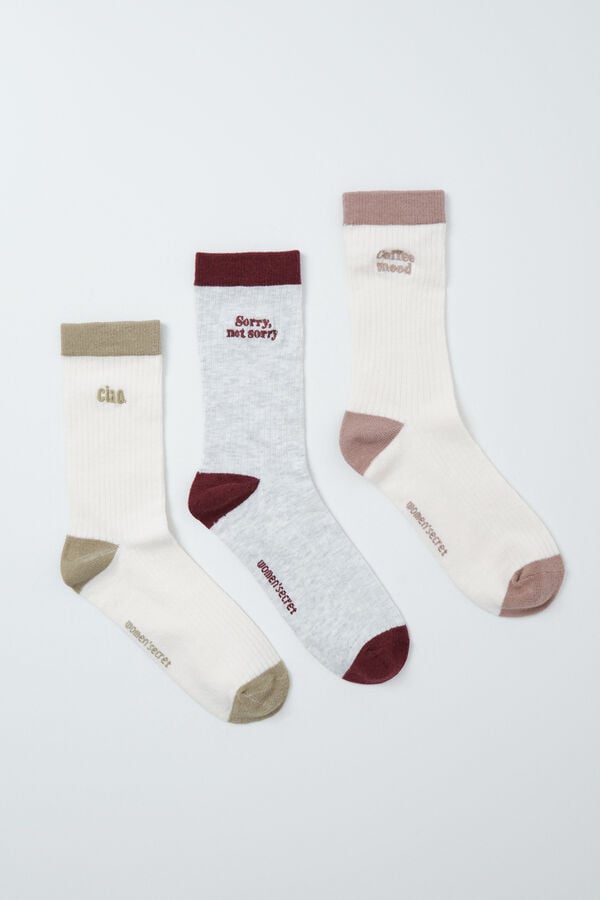 Women'secret Pack 3 calcetines largos estampado de frases estampado