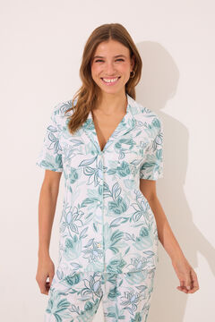 Womensecret Pijama camisera 100% algodón con flores verdes blanco