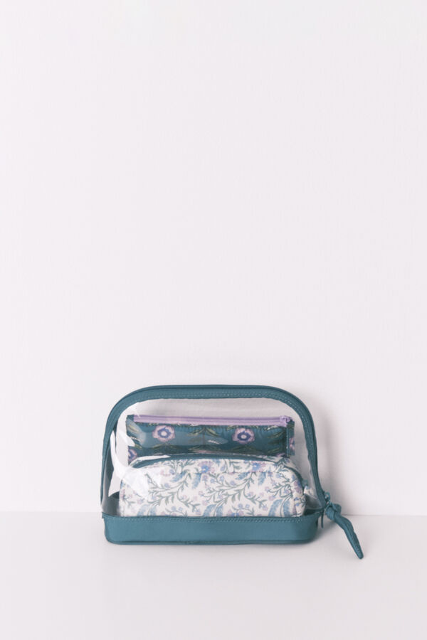 Women'secret Pack de 3 neceseres estampados en color verde estampado