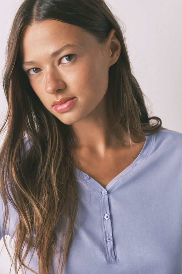 Women'secret Playera de manga corta de algod&oacute;n cepillado color lila morado/lila