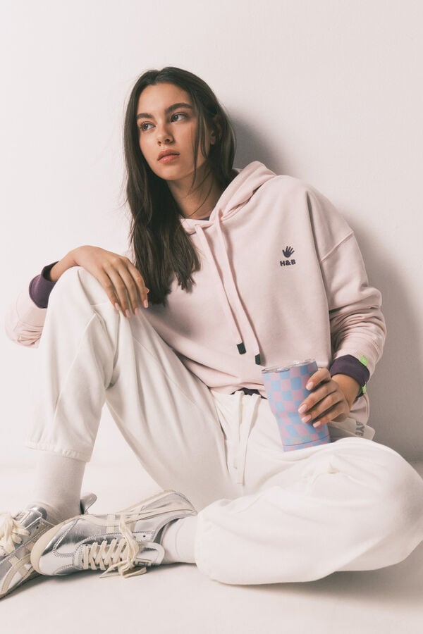HI&BYE Sudadera con capucha de felpa de algod&oacute;n rosa rosa