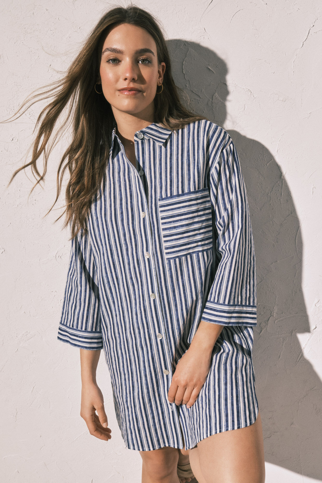 Women'secret Playera de dormir corta camisera de rayas azul