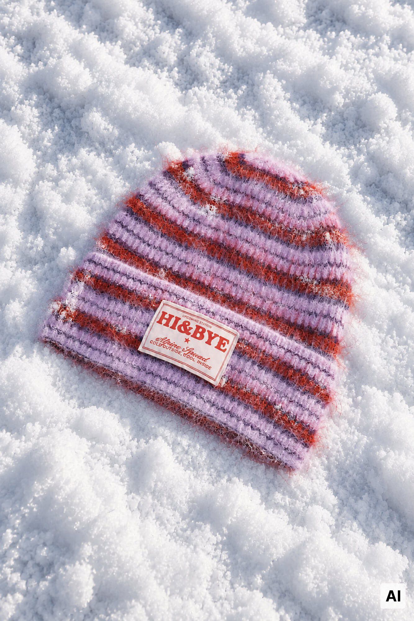 HI&BYE Gorro de punto a rayas morado
