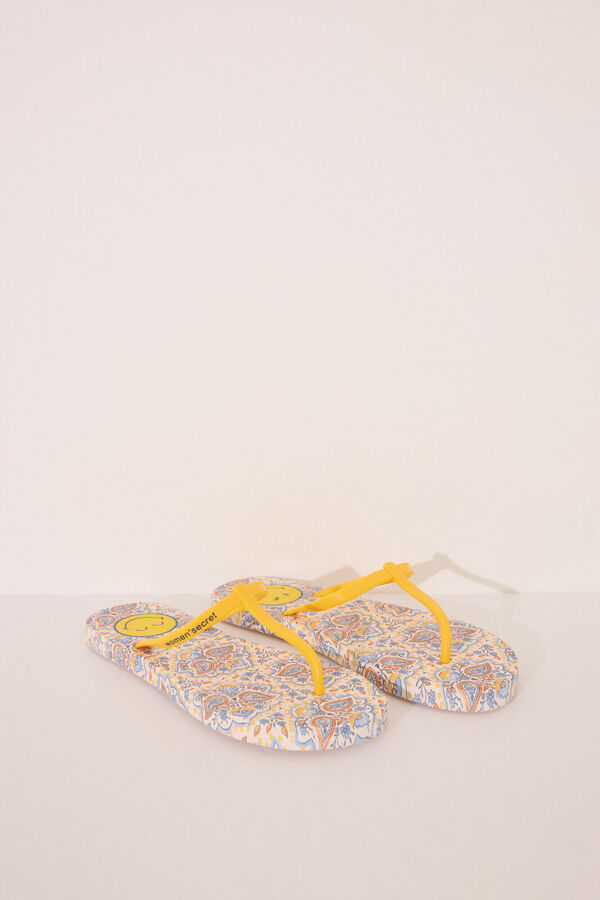 Womensecret Chanclas Smiley con tirantes amarillas azul