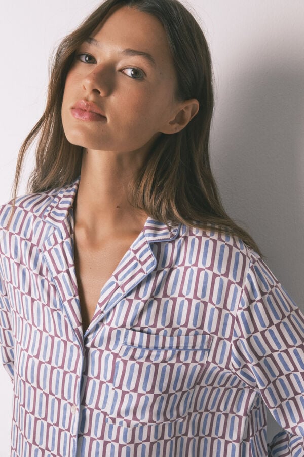 Women'secret Pijama camisera de satén con estampado geométrico púrpura