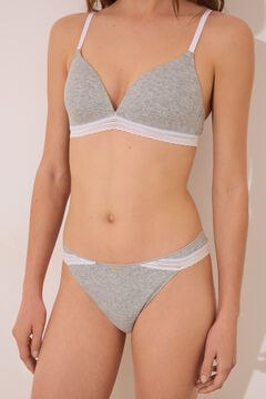 Womensecret Tanga de canalé con encaje gris gris