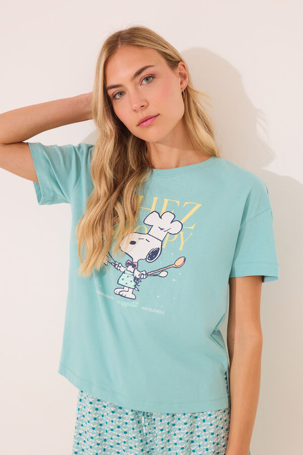 Womensecret Pijama corta verde de Snoopy 100 % algodón verde