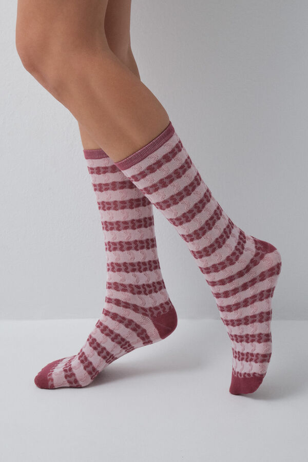 Women'secret Calcetines largos de rayas granate p&uacute;rpura