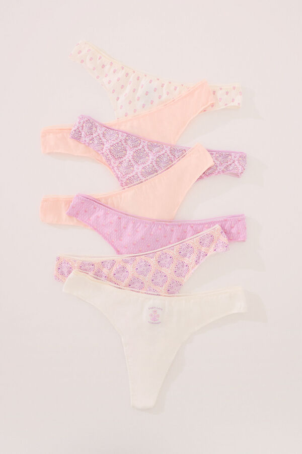 Womensecret Pack de 7 tangas de algodón en tonos rosas estampado