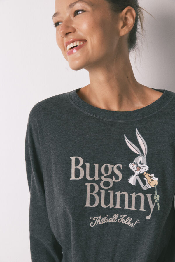 Women'secret Pijama larga de algodón gris de Bugs Bunny gris