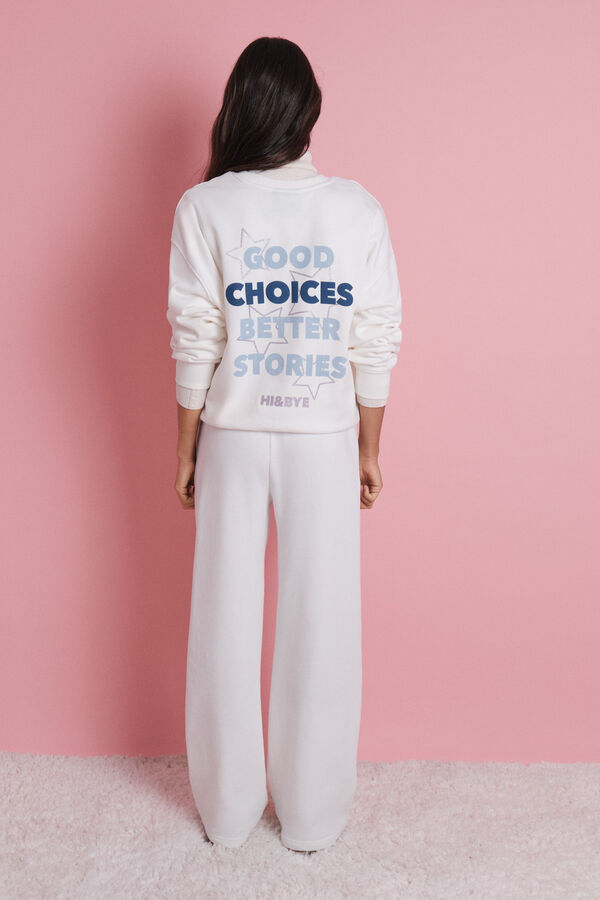 HI&BYE Pantalón largo acampanado de felpa blanca blanco