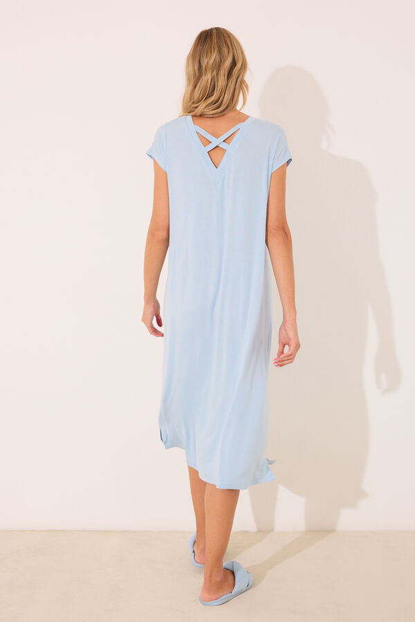 Womensecret Camisón midi de viscosa con brillos azul azul