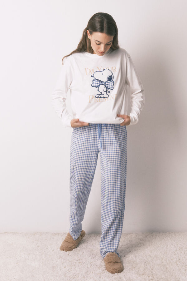 Women'secret Pijama larga  algodón Snoopy Vichy marfil