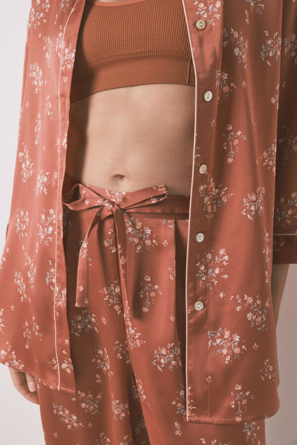 Womensecret Pijama camisera largo de satén naranja rosa