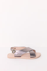 Womensecret Sandalias planas cruzadas gris brillante gris