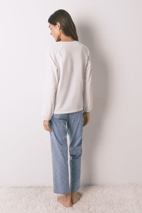 Women'secret Pijama larga con pantalón floral marfil