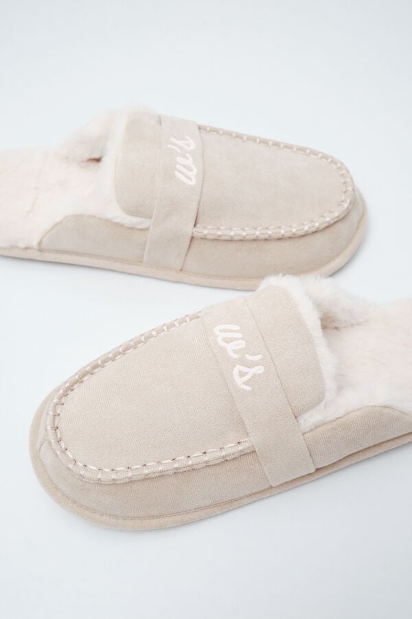 Women'secret Pantuflas mocas&iacute;n forradas beige marfil