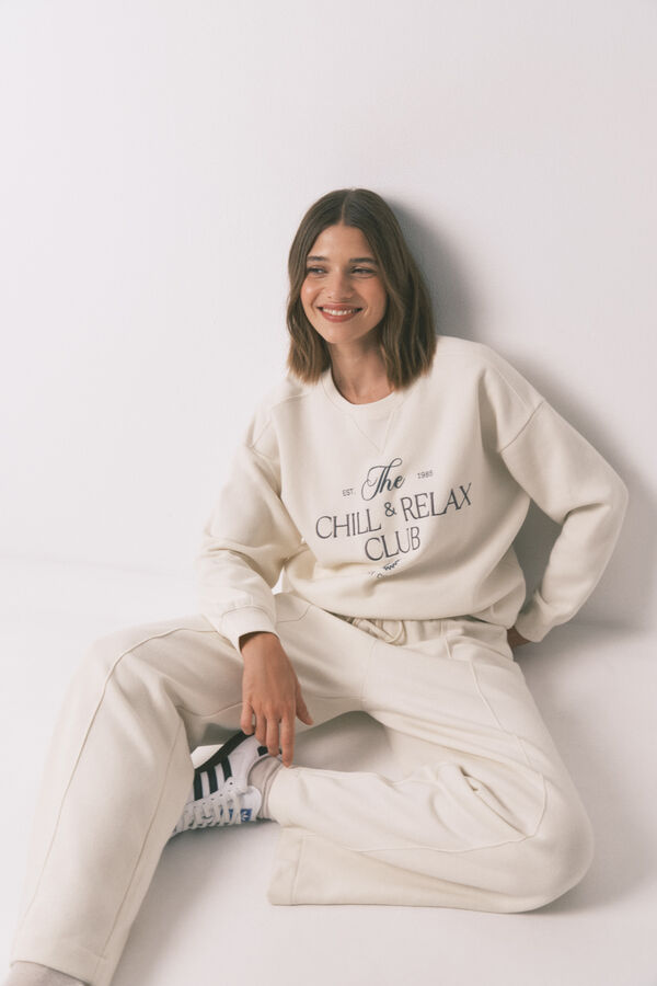 Women'secret Sudadera de felpa de algodón blanca marfil