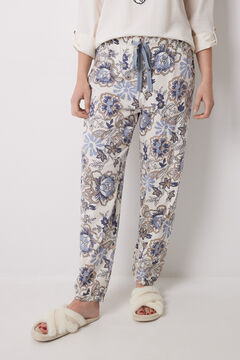 Womensecret Pantalón largo zanahoria 100% algodón flores azul