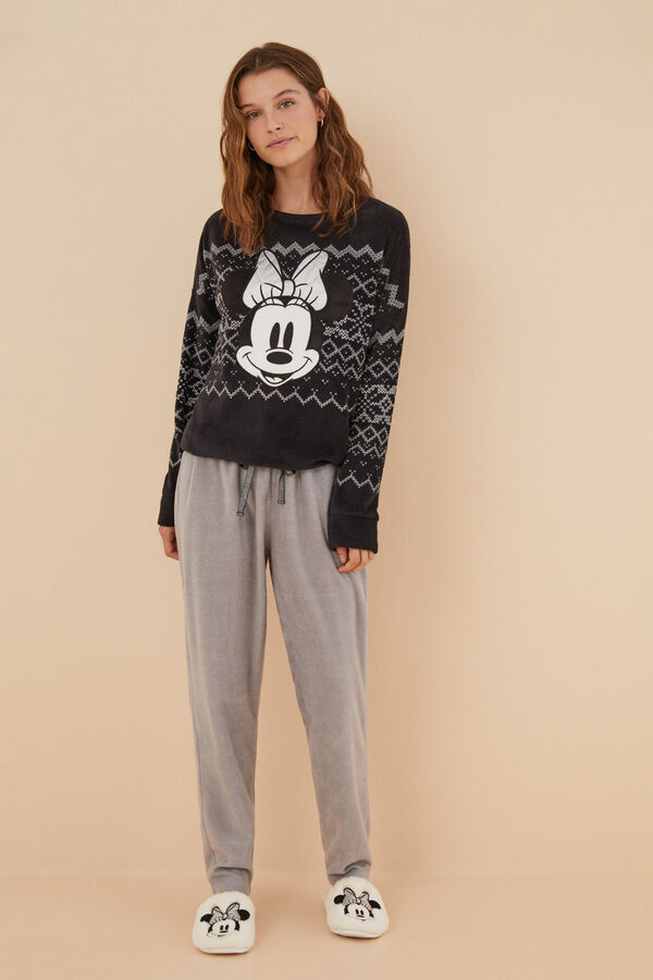 Womensecret Pijama larga polar pelo Minnie Mouse negro