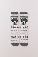 Women'secret Calcetines largos de piel con bordes estampado de Minnie Mouse blanco