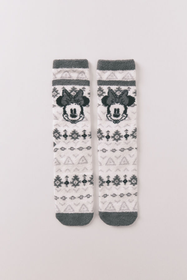 Women'secret Calcetines largos de piel con bordes estampado de Minnie Mouse blanco