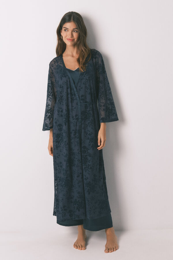 Women'secret Bata larga holgado de satén azul azul