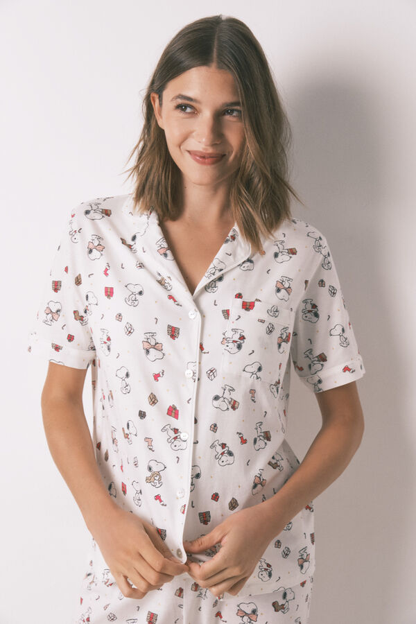 Women'secret Pijama larga camisera 100% algodón blanco Snoopy blanco