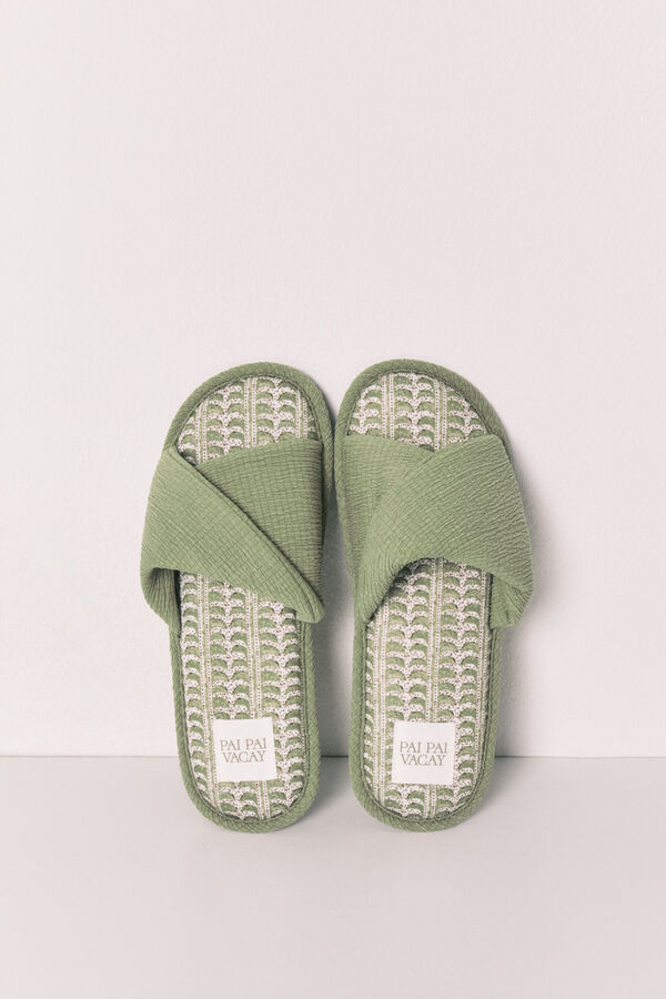 Women'secret Zapatillas de casa verde palmeras kaki