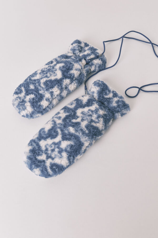 Women'secret Mitones de borrego con estampado azul estampado