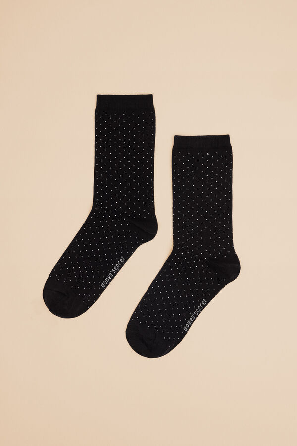 Womensecret Calcetines largos de algodón con puntos negros negro