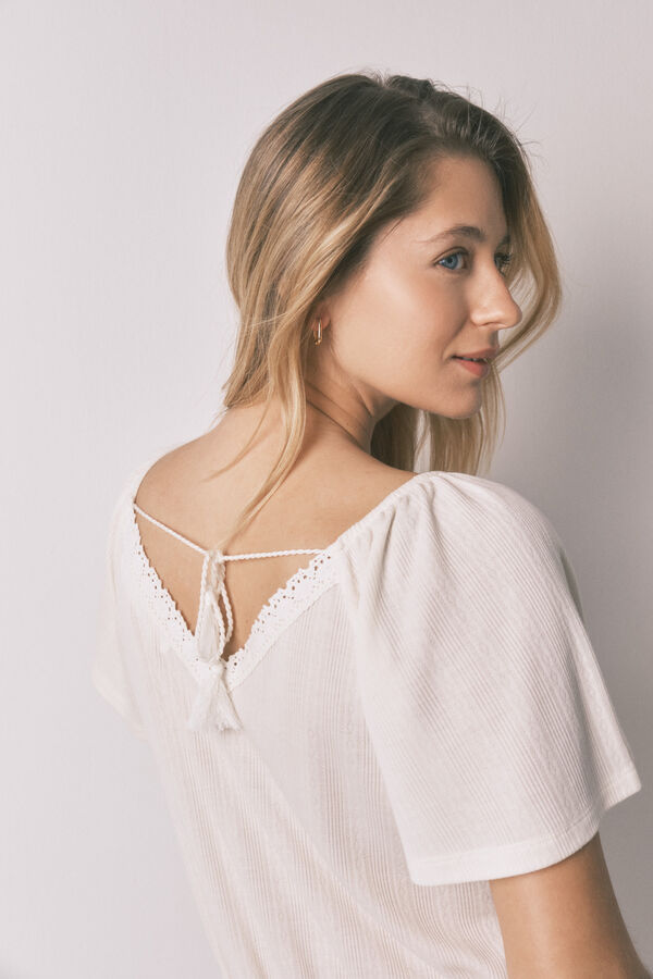 Women'secret Camis&oacute;n "maternity" con volante de pointelle blanco marfil