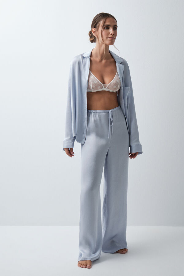 Women'secret Pijama larga camisera satinada azul azul