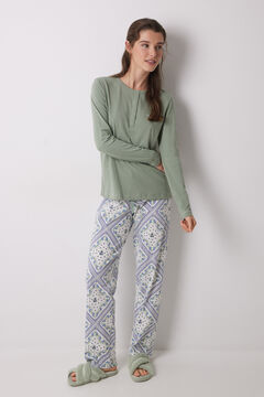 Womensecret Pijama larga 100% algodón estampado pañuelo kaki