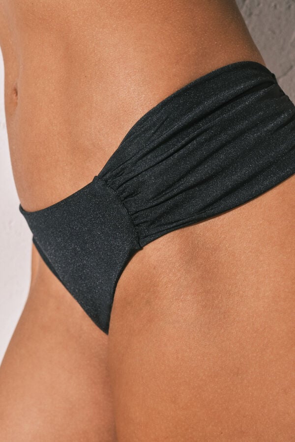 Women'secret Panty bikini cl&aacute;sica fruncida negra negro