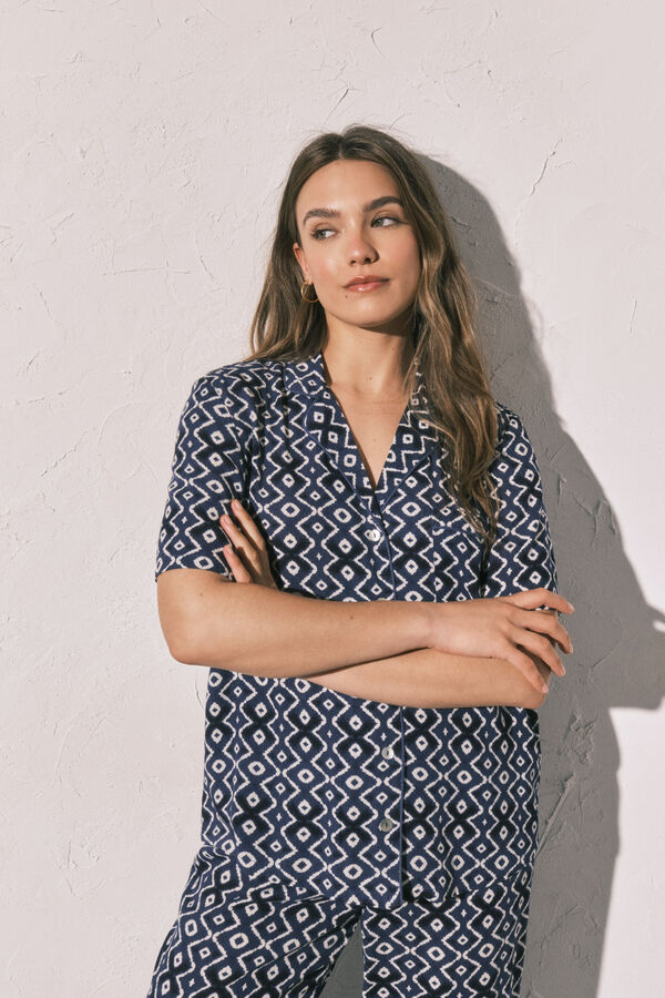 Women'secret Pijama larga camisera estampada azul estampado