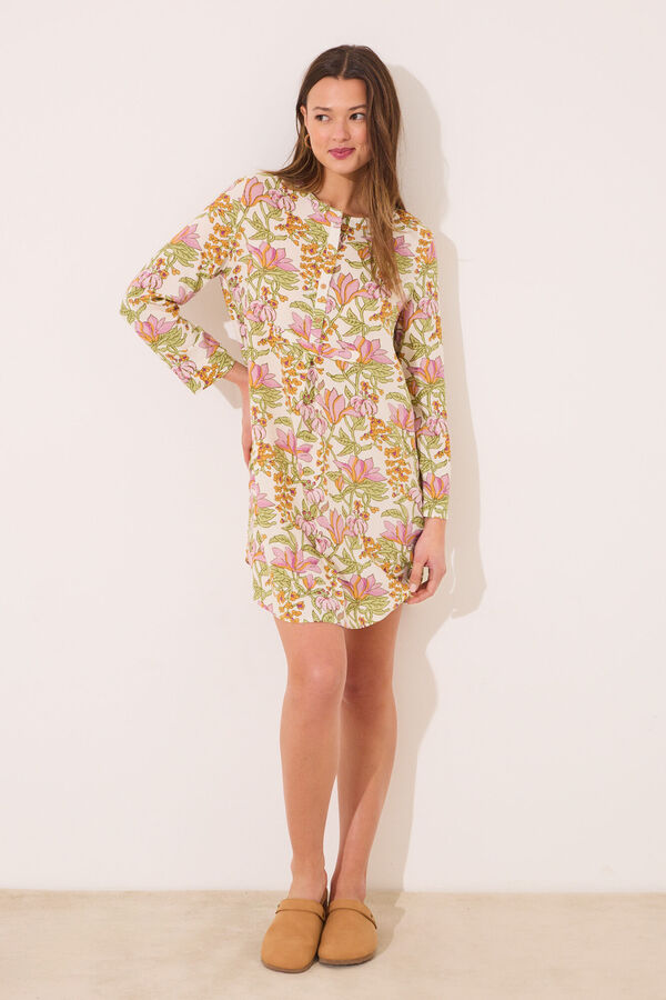 Womensecret Playera de dormir de viscosa con estampado de flores blanco