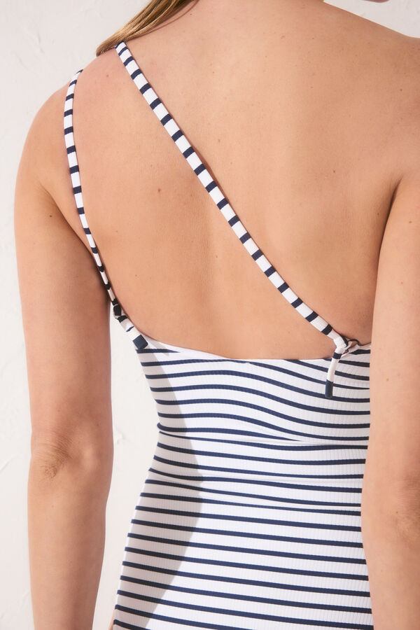 Womensecret Traje de baño moldeador asimétrico con rayas azul marino 