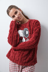 Women'secret Pijama larga de cuadros Snoopy polar p&uacute;rpura